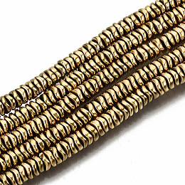 Honeyhandy Electroplate Non-magnetic Synthetic Hematite Beads Strands, Flat Round/Disc, Heishi Beads, Real 18K Gold Plated, 4x1.5mm, Hole: 1mm, about 300pcs/strand, 15.94 inch(40.5cm)