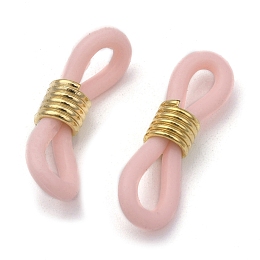 Honeyhandy Eyeglass Holders, Glasses Rubber Loop Ends, with Brass Findings, Golden, Pink, 20x7mm