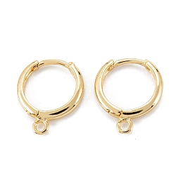 Honeyhandy Brass Huggie Hoop Earrings Finding, with Horizontal Loop, Ring, Real 18K Gold Plated, 12 Gauge(2mm), 16.5x13.5x2mm, Hole: 1.5mm, Pin: 1mm