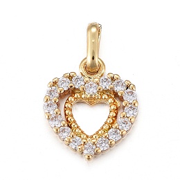 Honeyhandy Brass Micro Pave Clear Cubic Zirconia Charms, Heart, Real 18K Gold Plated, 12.1x10.6x2.1mm, Hole: 4.5x2mm