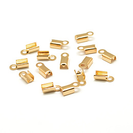 Honeyhandy Brass Folding Crimp Ends, Fold Over Crimp Cord Ends, Golden, 8x4mm, Hole: 1mm