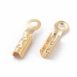 Honeyhandy Brass Folding Crimp Ends, Fold Over Crimp Cord Ends , Nickel Free, Real 18K Gold Plated, 7.5x2x1.5mm, Hole: 1mm