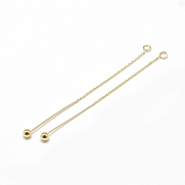 Honeyhandy Brass Cable Chain Big Pendants, with Bar & Ball, Real 18K Gold Plated, 76x4mm, Hole: 2mm