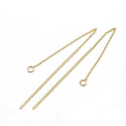 Honeyhandy Brass Chain Stud Earring Findings, with Loop, Ear Threads, Real 18K Gold Plated, 114x1mm, Hole: 2mm