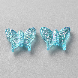 Honeyhandy Transparent Acrylic Beads, AB Color Plating, Butterfly, Deep Sky Blue, 12.5x15x4.5mm, Hole: 1.2mm