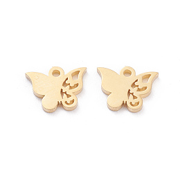 Honeyhandy 304 Stainless Steel Charms, Laser Cut, Butterfly, Golden, 8x10x1mm, Hole: 1.2mm