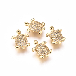 Honeyhandy Brass Micro Pave Clear Cubic Zirconia Beads, Tortoise, Golden, 11x9x4mm, Hole: 1.2mm