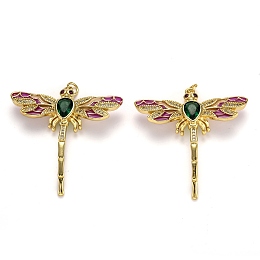 Honeyhandy Brass Micro Pave Cubic Zirconia Pendants, with Enamel and Jump Rings, Long-Lasting Plated, Dragonfly, Real 18K Gold Plated, 41.5x40x7mm, Jump Ring: 5x1mm, 3mm Inner Diameter