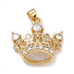 Honeyhandy Brass Micro Pave Clear Cubic Zirconia Pendants, Crown, Real 18K Gold Plated, 25x24x6mm, Hole: 4.5x3.5mm