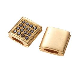 ARRICRAFT Brass Micro Pave Cubic Zirconia Beads for Jewelry Making, Square, Golden, 9x9x3.5mm, Hole: 2x5mm