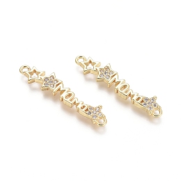 Honeyhandy Brass Micro Pave Clear Cubic Zirconia Links connectors, Word MAMA and Star, for Mother's Day, Golden, 5.5x26x2mm, Hole: 1.2mm