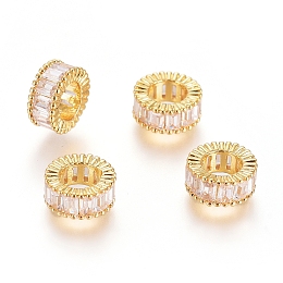 Honeyhandy Brass Micro Pave Cubic Zirconia European Beads, Large Hole Beads, Long-Lasting Plated, Ring, Clear, Real 18K Gold Plated, 7x3mm, Hole: 4mm