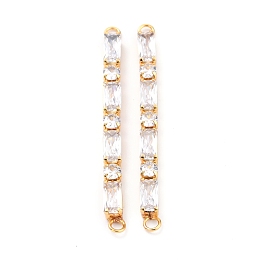 Honeyhandy Brass Clear Cubic Zirconia Links Connectors, Long-Lasting Plated, Rectangle & Round, Real 18K Gold Plated, 58x4x4mm, Hole: 2.5mm