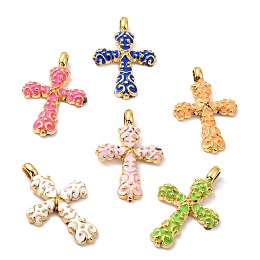 Honeyhandy Rack Plating Alloy Enamel Big Pendants, Cross, Golden, Mixed Color, 51.5x32x4mm, Hole: 6.5x4mm