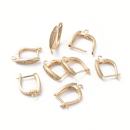 Honeyhandy Brass Hoop Earring Findings, with Horizontal Loop and Clear Cubic Zirconia, Horse Eye, Long-Lasting Plated, Real 18K Gold Plated, 18x13.5x3.5mm, Hole: 1.2mm, Pin: 0.8mm