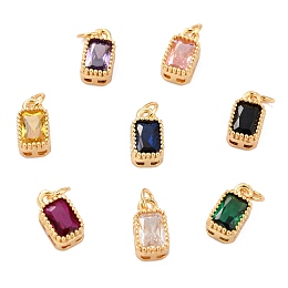 Honeyhandy Real 18K Gold Plated Brass Inlaid Cubic Zirconia Charms, with Jump Ring, Long-Lasting Plated, Rectangle, Mixed Color, 9.5x5x3.5mm, Jump Ring: 4x0.5mm, 2.5mm Inner Diameter