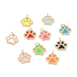 Honeyhandy Real 18K Gold Plated Brass Micro Pave Cubic Zirconia Charms, with Jump Ring and Enamel, Long-Lasting Plated, Dog Paw Prints, Mixed Color, 13.5x15x2mm, Jump Ring: 5x1mm, 3mm Inner Diameter