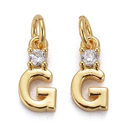 Honeyhandy Brass Micro Pave Clear Cubic Zirconia Pendants, with Jump Rings, Real 18K Gold Plated, Long-Lasting Plated, Letter, Letter.G, 9x4.5x2mm