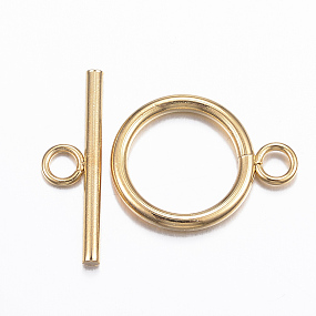 Honeyhandy 304 Stainless Steel Toggle Clasps, Golden, Ring: 21x16x2mm, hole: 3mm, Bar: 23x7x2mm, Hole: 3mm