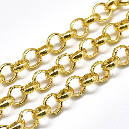 Honeyhandy Aluminium Rolo Chains, Belcher Chain, with Spool, Unwelded, Golden, 8x2.5mm, about 65.61 Feet(20m)/roll