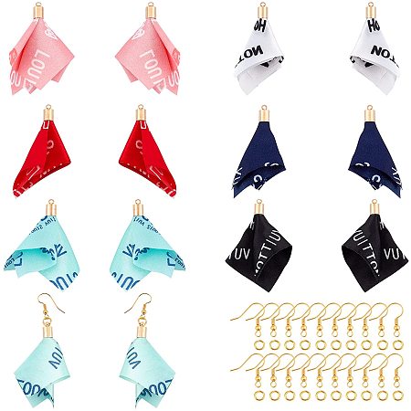 SUPERFINDINGS About 48Pcs 2.09x1.42x1.02Inch Cloth Flower Pendant 6 Colors Chiffon Flower Fabric Petal Tassels with Pearls Cloth Fabric Flower Pendants for Earring Key Chain Jewelry Making
