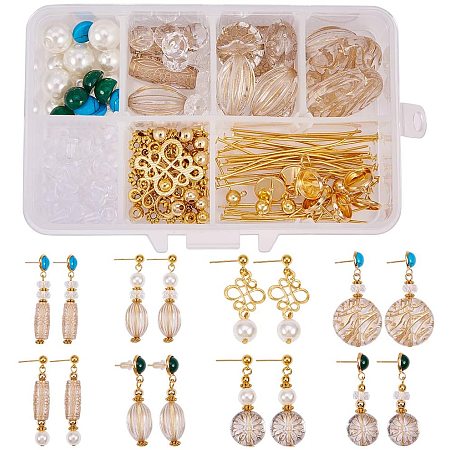 SUNNYCLUE 1 Box DIY 8 Pairs Jewelry Making Starter Kit Clear Acrylic Golden Metal Enlaced Beads Dangle Post Stud Earrings Making Arts Craft Supplies for Beginners Adults Women Girls Gift, Instruction