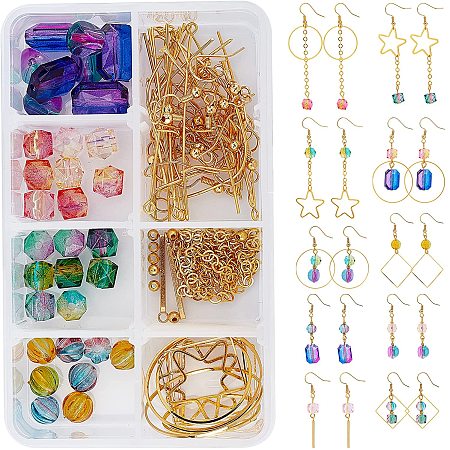 SUNNYCLUE 1 Box DIY 10 Pairs Acrylic Bead Drop Earrings Making Kit Two Tone Transparent Spray Painted Acrylic Beads & Rectangle Bar Charms Pendants & Earring Hooks for Handmade Earrings Beginner