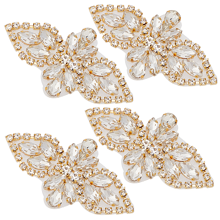 CRASPIRE Crystal Rhinestone Applique 4 Pieces Wedding Applique Iron On Patch Rhinestone Hot Fix Applique for Bridal Wedding Sash Crystal Belt Dress DIY Sewing High Heels Cake Bags Hat-Champagne Gold