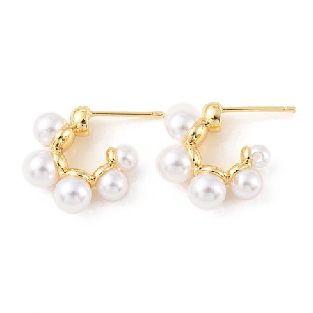 Honeyhandy Plastic Pearl Beaded Half Round Stud Earrings, Rack Plating Brass Jewelry for Women, Cadmium Free & Lead Free, Real 18K Gold Plated, 19x18x6mm, Pin: 0.8mm