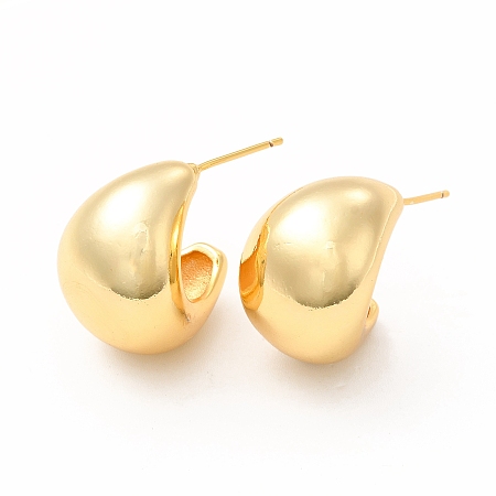 Honeyhandy Rack Plating Brass Curved Dome Stud Earrings for Women, Cadmium Free & Lead Free, Real 18K Gold Plated, 17x15x19mm, Pin: 0.7x1.5mm