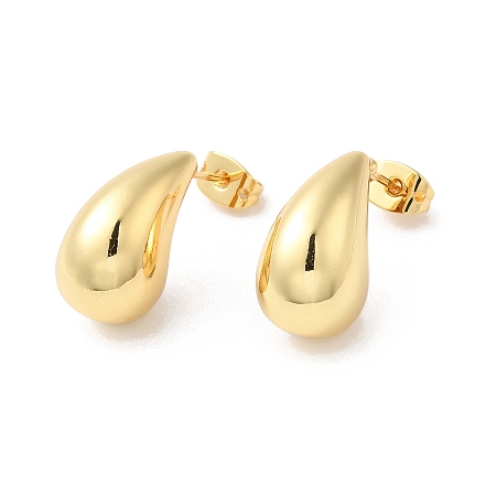 Honeyhandy Rack Plating Brass Teardrop Stud Earrings, Long-Lasting Plated, Cadmium Free & Lead Free, Real 18K Gold Plated, 18x10mm, Pin: 0.7mm