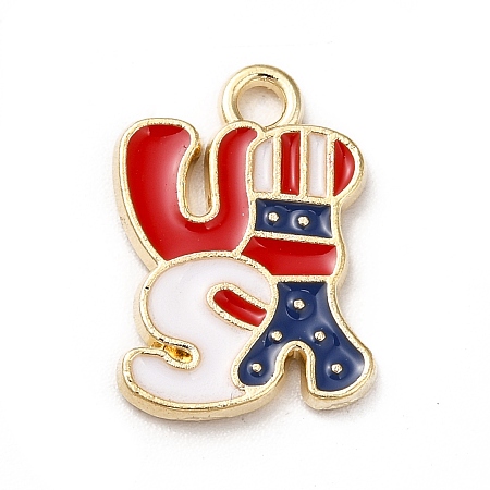 Honeyhandy American Flag Style Alloy Enamel Pendants, Cadmium Free & Nickel Free & Lead Free, Golden, Word USA Charms, Colorful, 17x11.5x1.5mm, Hole: 1.8mm