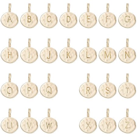 Arricraft 52 Pcs Letter A~Z Alloy Pendants, Flat Round Charms with Real 18K Gold Plated, Flat Round with Alphabet Pendants for Jewelry Making DIY, Hole: 2.5mm