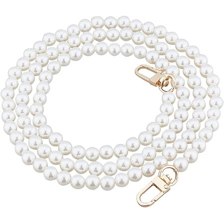 CHGCRAFT 1PC 47 Inch Imitation Pearl Beads Purse Chain DIY Round Beads Purse Handbag Chain Replacement Straps Shoulder with Metal Buckles