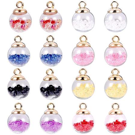 PandaHall Elite 64 pcs 8 Colors 0.6 Inch (16MM) Clear Glass Bottle Hanging Pendant with Glass Rhinestones and CCB Plastic Findings for Earring Necklace DIY Jewelry Making