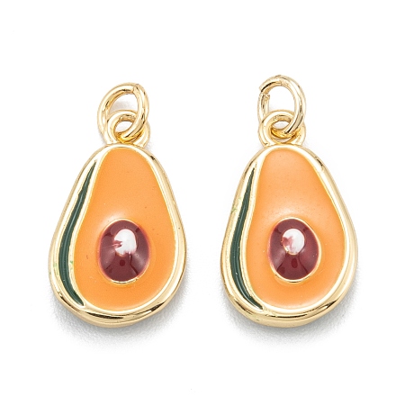 Honeyhandy Brass Enamel Charms, with Jump Rings, Long-Lasting Plated, Avocado, Dark Orange, Real 18K Gold Plated, 14.5x9x3.5mm, Hole: 3.5mm