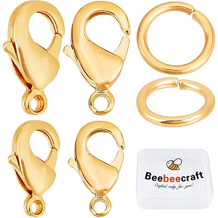Beebeecraft 1 Box 40Pcs 18K Gold Plated Lobster Claw Clasps Jewelry Clasps Connectors with 80Pcs Jump Ring for DIY Bracelet Necklace Jewelry Making