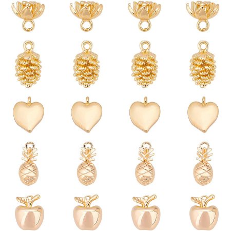 BENECREAT 20Pcs 5 Styles Brass Real 18K Gold Plated Flower Pendants Brass Pineapple Pendants with Loops for Jewelry Bracelet