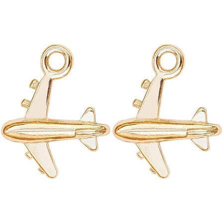 BENECREAT 30PCS 18K Gold Plated Airliner Charms 3D Brass Airplane Pendant with Holes for DIY Jewelry Making Findings, 9.5x11.5x2mm