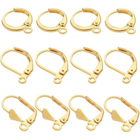 BENECREAT 90PCS Mixed 18K Gold Plated Earrings Findings, Leverback Ear Wires Spring Hoop Earring for DIY Jewelry Making