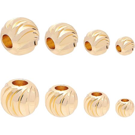 BENECREAT 80pcs 18K Gold Corrugated Round Spacer Gold Plated Brass Beads with 4 Mixed Size(1-2mm Hole) for Necklaces, Bracelets and Jewelry Making