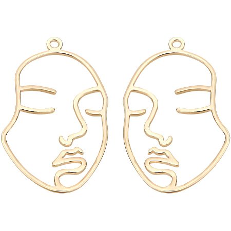 BENECREAT 10pcs 18K Gold Plated Hollow Face Pendant Long-lasting Brass Pressed Flower Charms with Loop for Earring Necklace DIY Jewelry Making, Hole: 2mm
