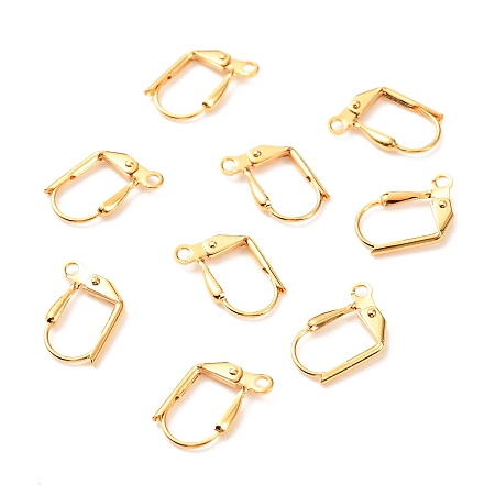 Honeyhandy Brass Leverback Earring Findings, with Loop, Long-Lasting Plated, Real 18K Gold Plated, 14x10.5x2.5mm, Hole: 1.6mm, Pin: 1mm