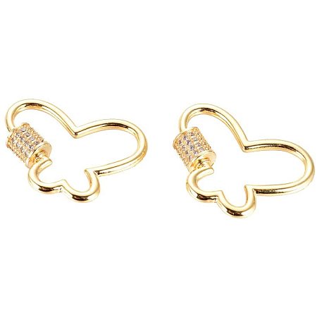 NBEADS 5 Pcs Brass Micro Pave Cubic Zirconia Screw Locking Carabiner Charms, Golden Color Butterfly Shape Rhinestone Link Charms Loose Connector Pendants for DIY Jewelry Keychain Making