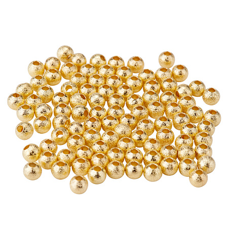PandaHall Elite Diameter 4mm Round Brass Stardust Spacer Beads Golden Craft Findings, about 100pcs/bag