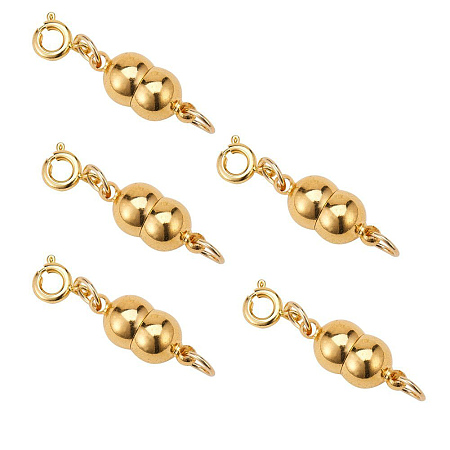 PandaHall Elite Golden Round Brass Magic Magnetic Clasps with Lobster Claw Clasps for Jewelry Making