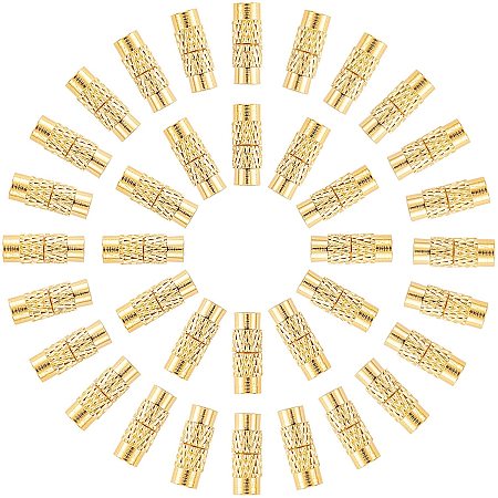 PandaHall Elite 50 Sets 12x4mm Brass Screw Twist Clasps Barrel Jewelry End Tip Caps 1mm Hole Tube Fastener Cord End Caps for DIY Bracelet Necklace Jewelry Making, Golden