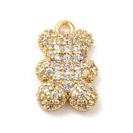 Honeyhandy Brass Micro Pave Cubic Zirconia Pendants, Lead Free & Cadmium Free, Long-Lasting Plated, Bear Charm, Real 18K Gold Plated, 14x9x3mm, Hole: 1.2mm
