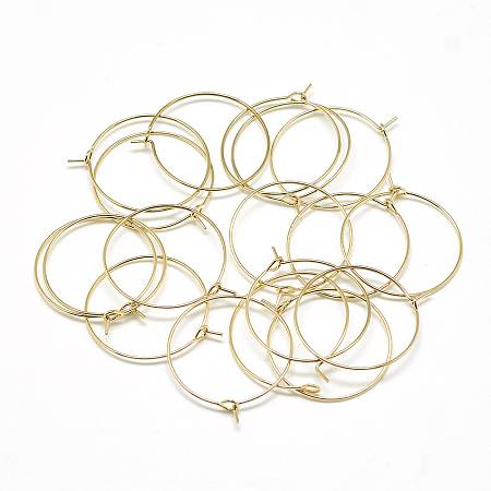 Brass Hoop Earrings, Ring, Real 18K Gold Plated, 20 gauge, 29x25mm, Pin: 0.8mm