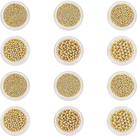 UNICRAFTALE 12 Boxs 6 Sizes Golden Round Nail Bead Tiny Caviar Nail Beads About 240g Micro Caviar Beads Mini Stainless Steel Round Beads for Nail Art Beauty Makeup DIY NO Hole